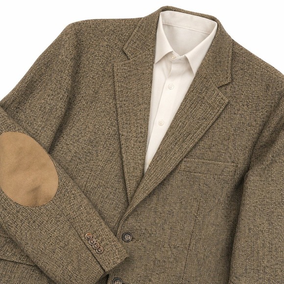 Jos A Bank 1905 Wool Tweed Sport Coat Blazer Men 48R Brown Elbow Patch Academia